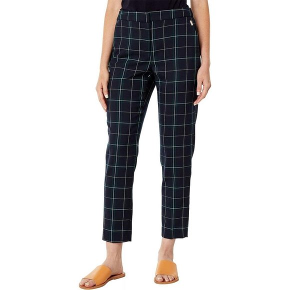 NWT Tommy Hilfiger Plaid Leg Mid Rise Trousers H1NPZ43D 4 Midnight Multi Blue - Picture 1 of 4